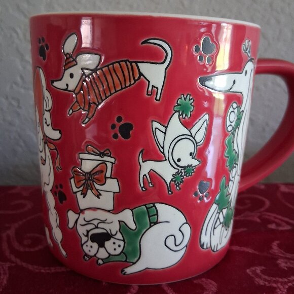 St. Nicholas Square Red Ceramic Holiday Dog Themed Coffee Mug - Picture 9 of 11